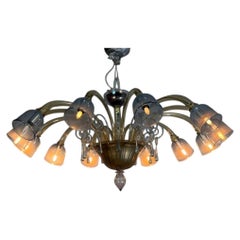 Two-tone Venetian chandelier made of Murano glass, blue and gold-bronze, around