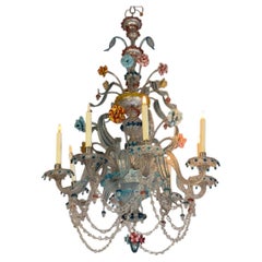 Mehrfarbiger Kronleuchter aus venezianischem Murano-Glas, mit 8 Leuchtenarmen und drei Ebenen