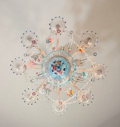 Multicolored Venetian Murano glass chandelier, 8 light arms and three levels