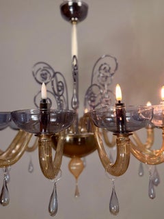 Venetian chandelier made of blue and amber Murano glass, 12 light arms, around 1