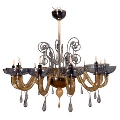 Venetian chandelier made of blue and amber Murano glass, 12 light arms, around 1