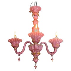 Small Venetian chandelier in pink and gold Murano glass, around 1930