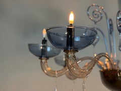Venetian chandelier made of bicolor Murano glass in gray/blue and gold, around 1