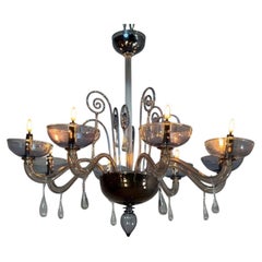 Venetian chandelier made of bicolor Murano glass in gray/blue and gold, around 1