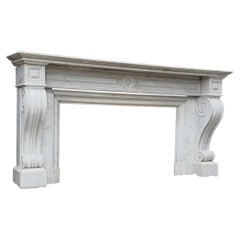 Large Charles X fireplace in white Carrara marble, 19th century