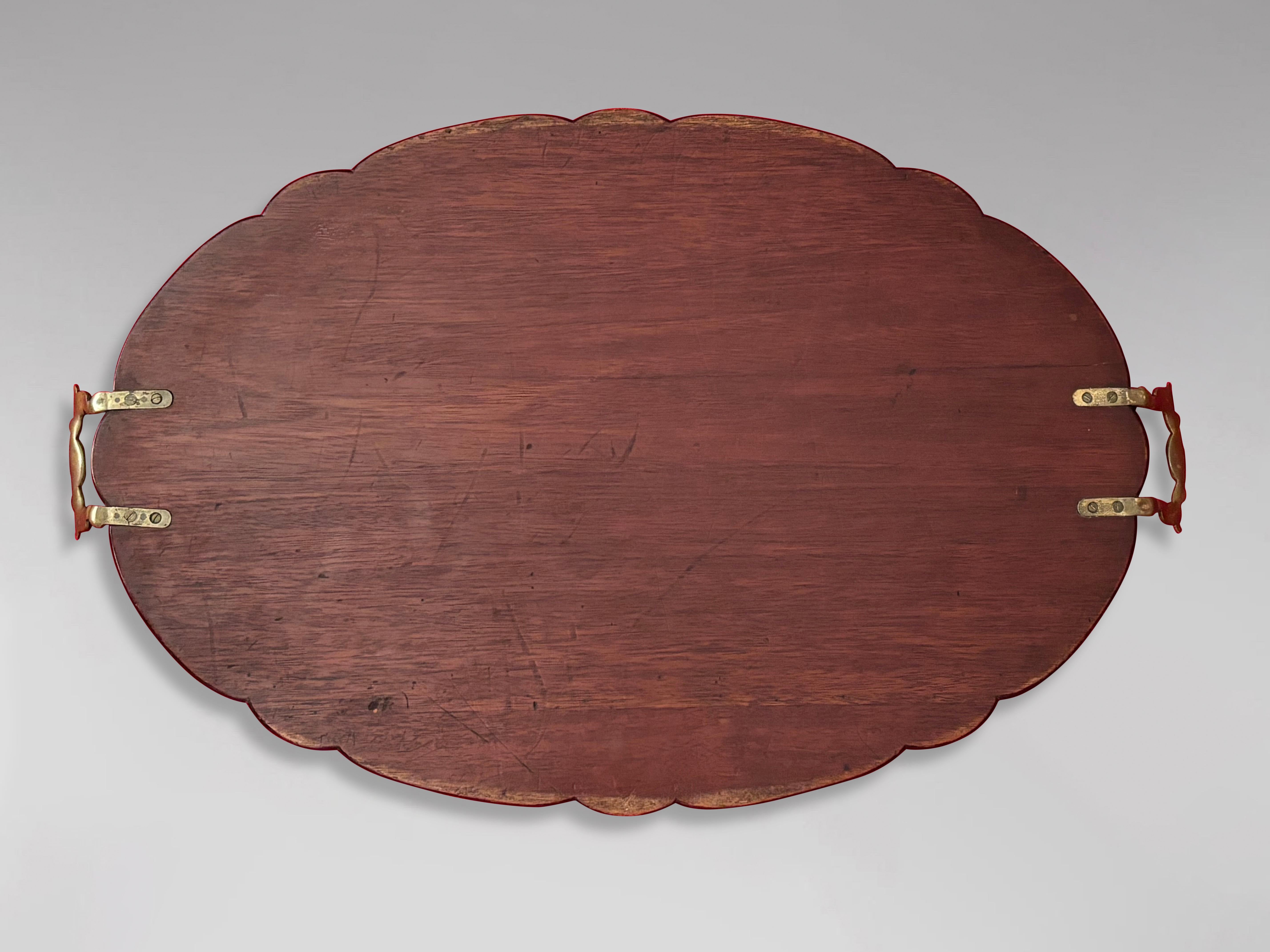 Frühes 20. Jahrhundert Edwardianisches Intarsien-Tablett in ovaler Form (Mahagoni) im Angebot
