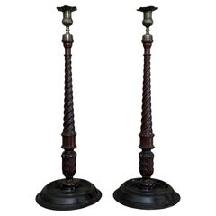 Tall Pair of Early 19th Century Mahogany & Brass Scottish Candlesticks
