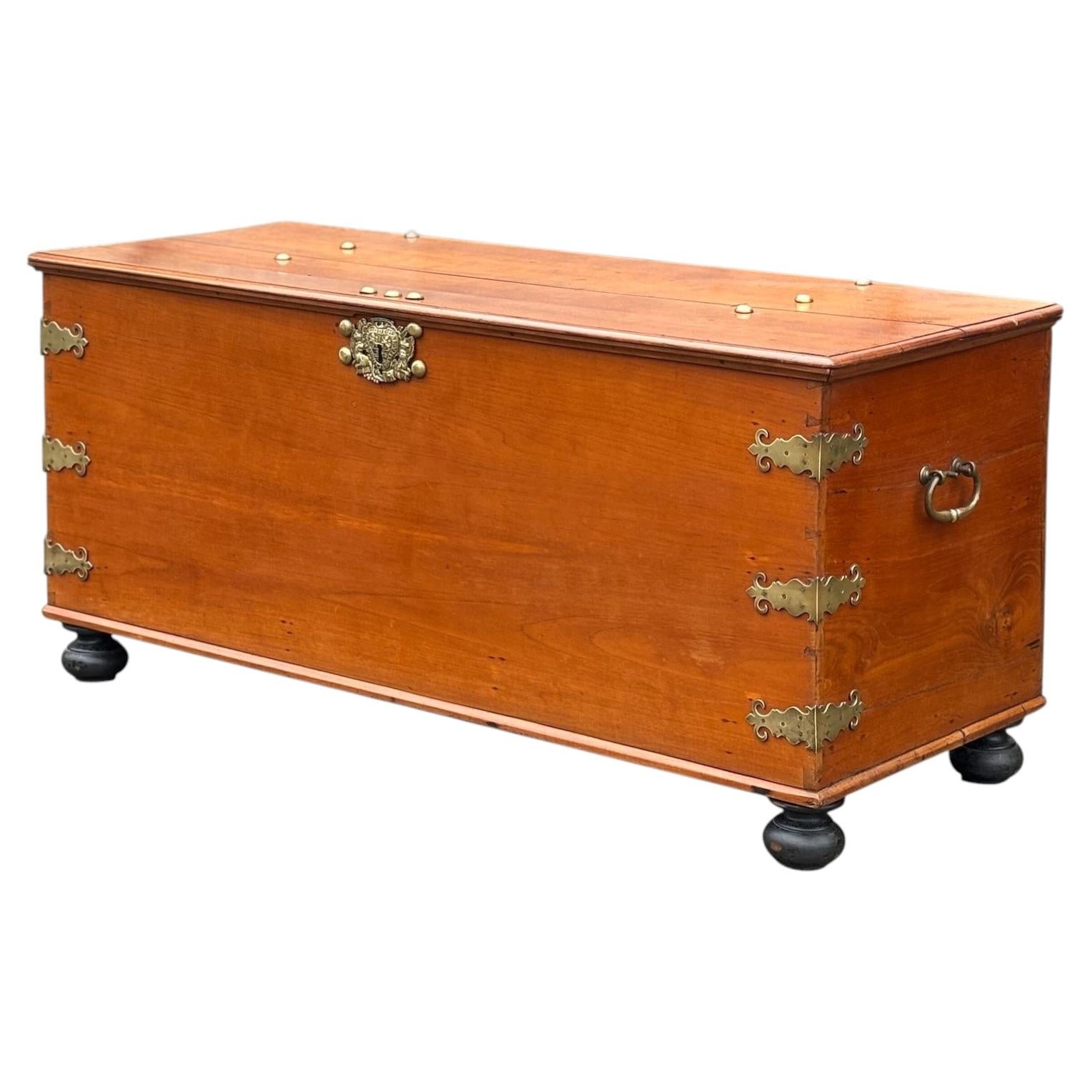 Large 18Th C Walnut Colonial Chest For Sale