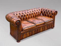 19th Century Victorian Period Brown Leather 3-Seater Chesterfield Sofa