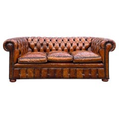 19th Century Victorian Period Brown Leather 3-Seater Chesterfield Sofa