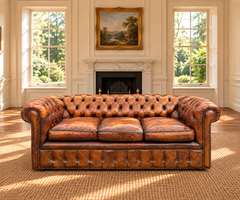 19th Century Victorian Brown Leather 3-Seater Chesterfield Sofa