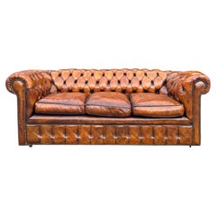 19th Century Victorian Brown Leather 3-Seater Chesterfield Sofa