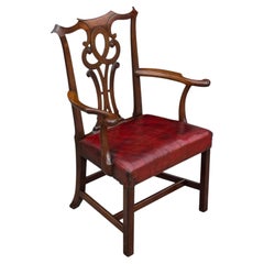 18th Century George III Period Mahogany Leather Chippendale Armchair