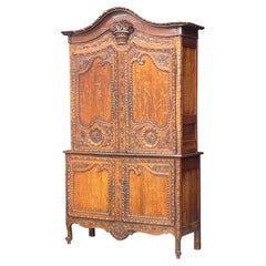 18th Century French Carved Oak Deux Corps Buffet Cupboard From Normandy