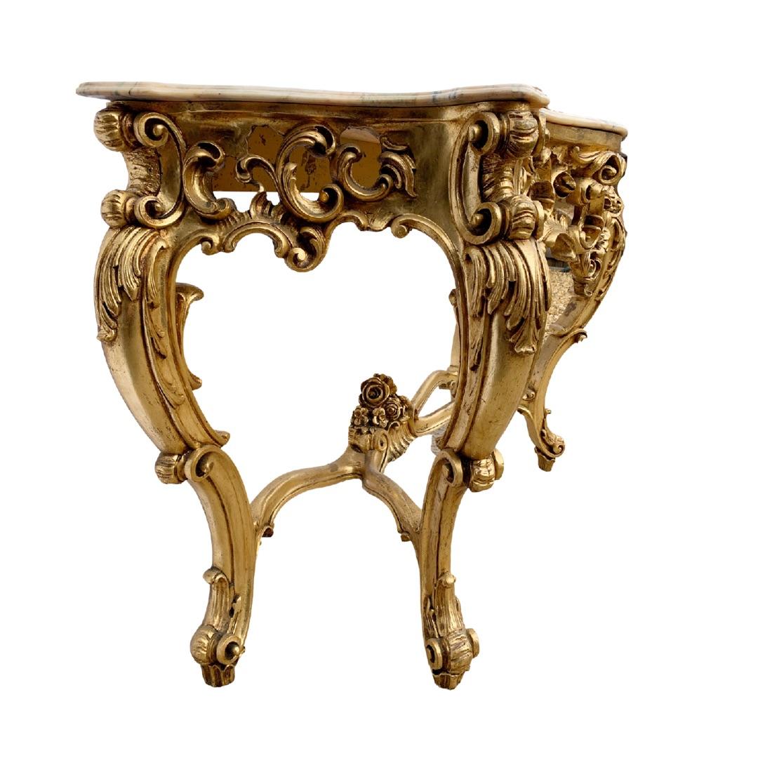 20th Century Heavily Carved Vintage Louis XIV Style Giltwood Console Table For Sale