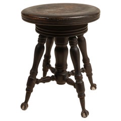 Antique Victorian Adjustable Piano Stool with Claw Feet, USA, 1890s