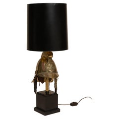 British Fireman's Brigade Helmet Lamp in Brass on Wood, England
