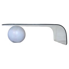Large postmodern curved waterfall glass coffee table with ball, USA 1980s