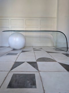 Large postmodern curved waterfall glass coffee table with ball, USA 1980s