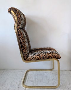 Vintage postmodern gold leopard print cantilever chair, USA 1980s, Milo Baughman