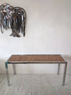 Lge vintage midcentury chrome & rattan / cane console table Milo Baughman style