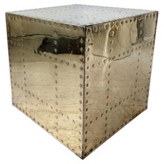 Rare vintage brass riveted cube coffee / side table by Sarreid Ltd, USA 1970s