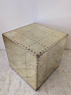 Rare vintage brass riveted cube coffee / side table by Sarreid Ltd, USA 1970s
