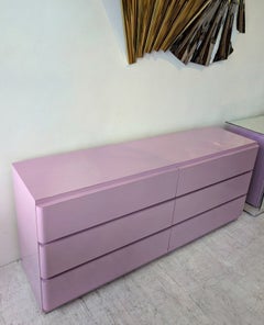 Vintage post modern pink laminate sideboard / dresser with 6 drawers, USA 1980s