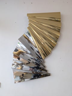 Large postmodern gold & chrome Ribbon wall sculpture by Curtis Jere, USA 1980s