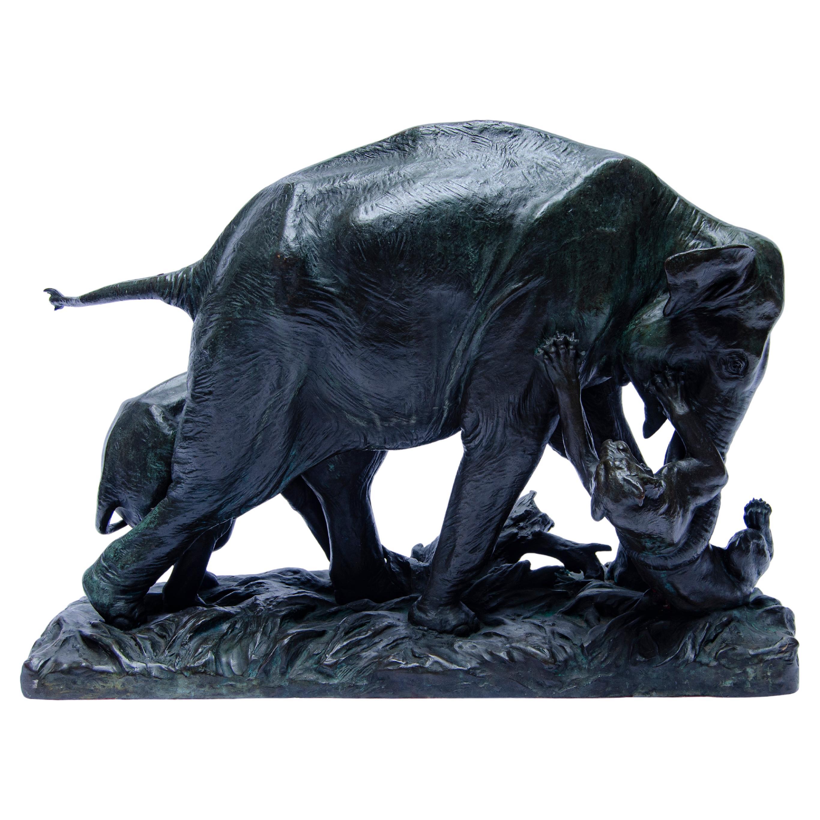 "Eléphant Attaqué per una tigre" di Georges Gardet in vendita
