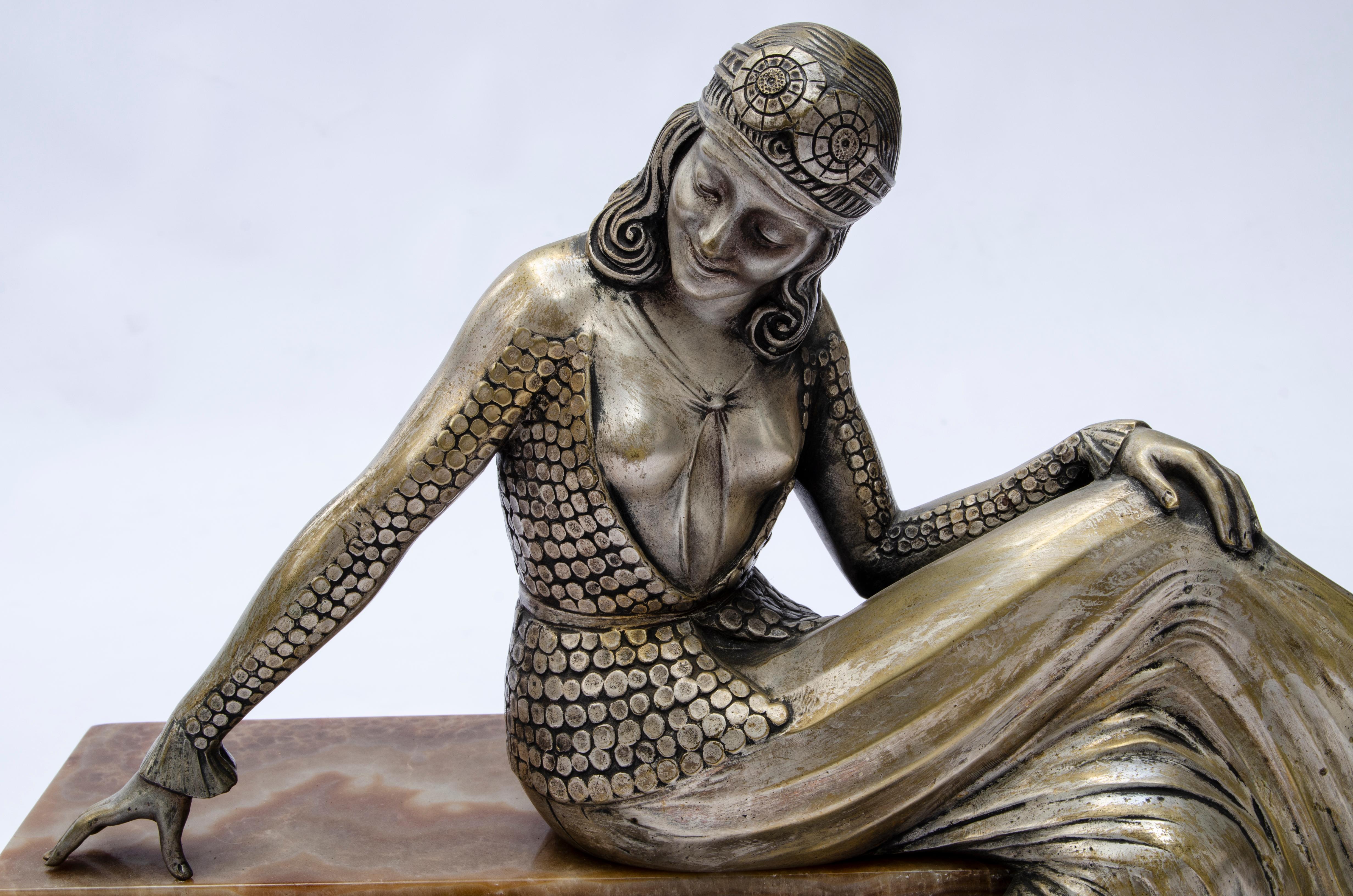 French Sculpture “Woman seated with greyhound” by Armand Lémo For Sale