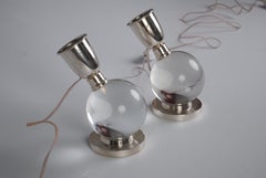 Pair of round crystal lamps by Jacques Adnet