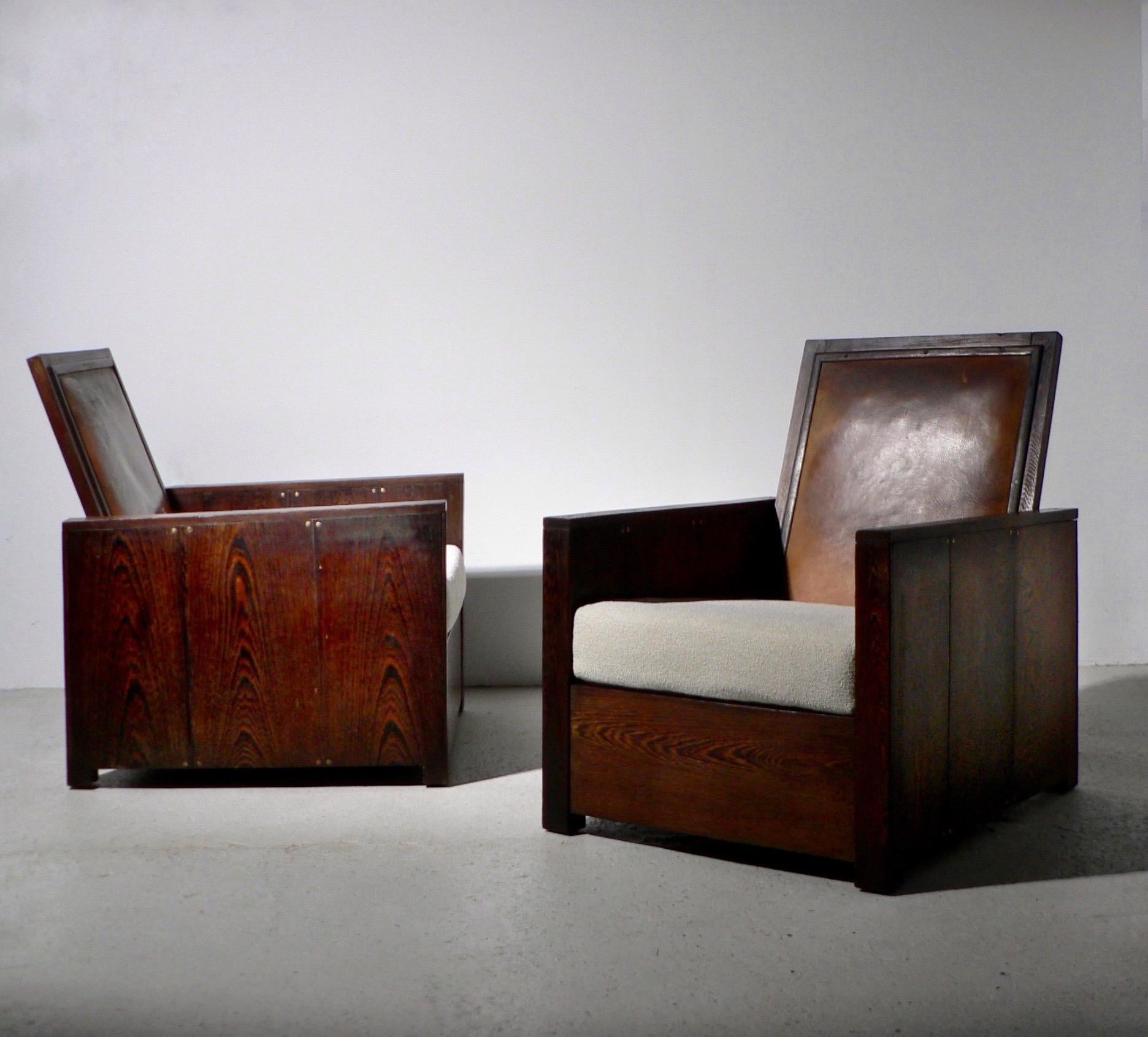 Pair of French 1920s Solid Wenge Modernist Club Chairs For Sale 9