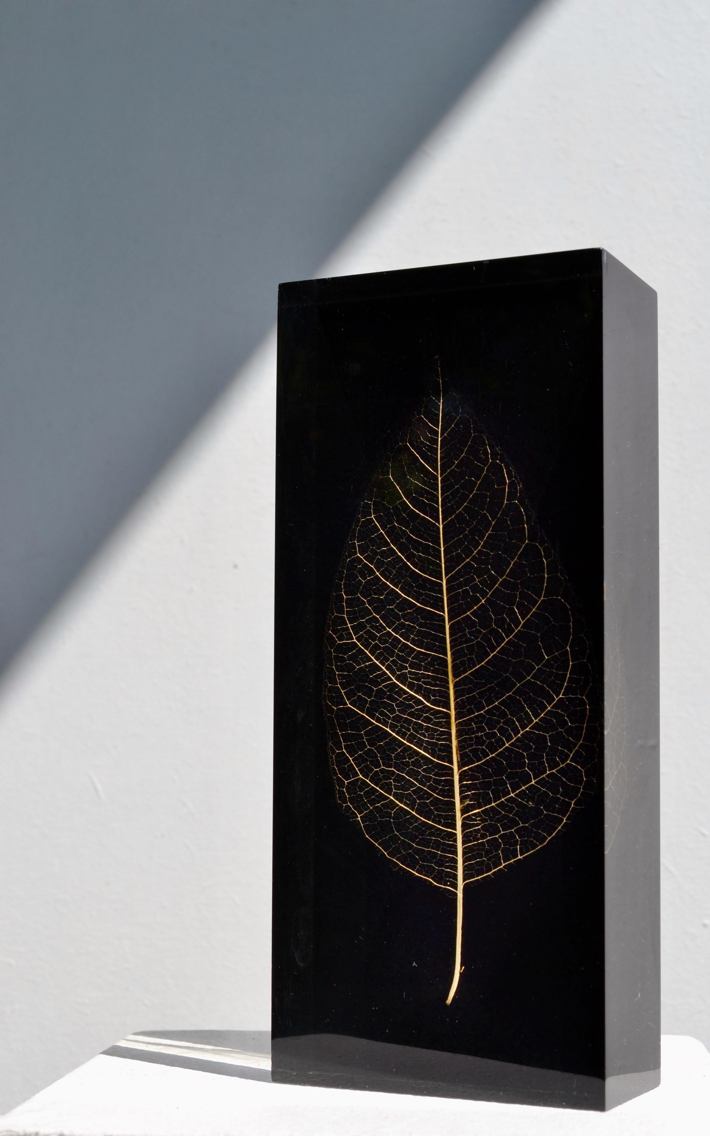 A Geometric Resin Paperweight with Gilded Leaf Inclusion – France, 1970s For Sale 3