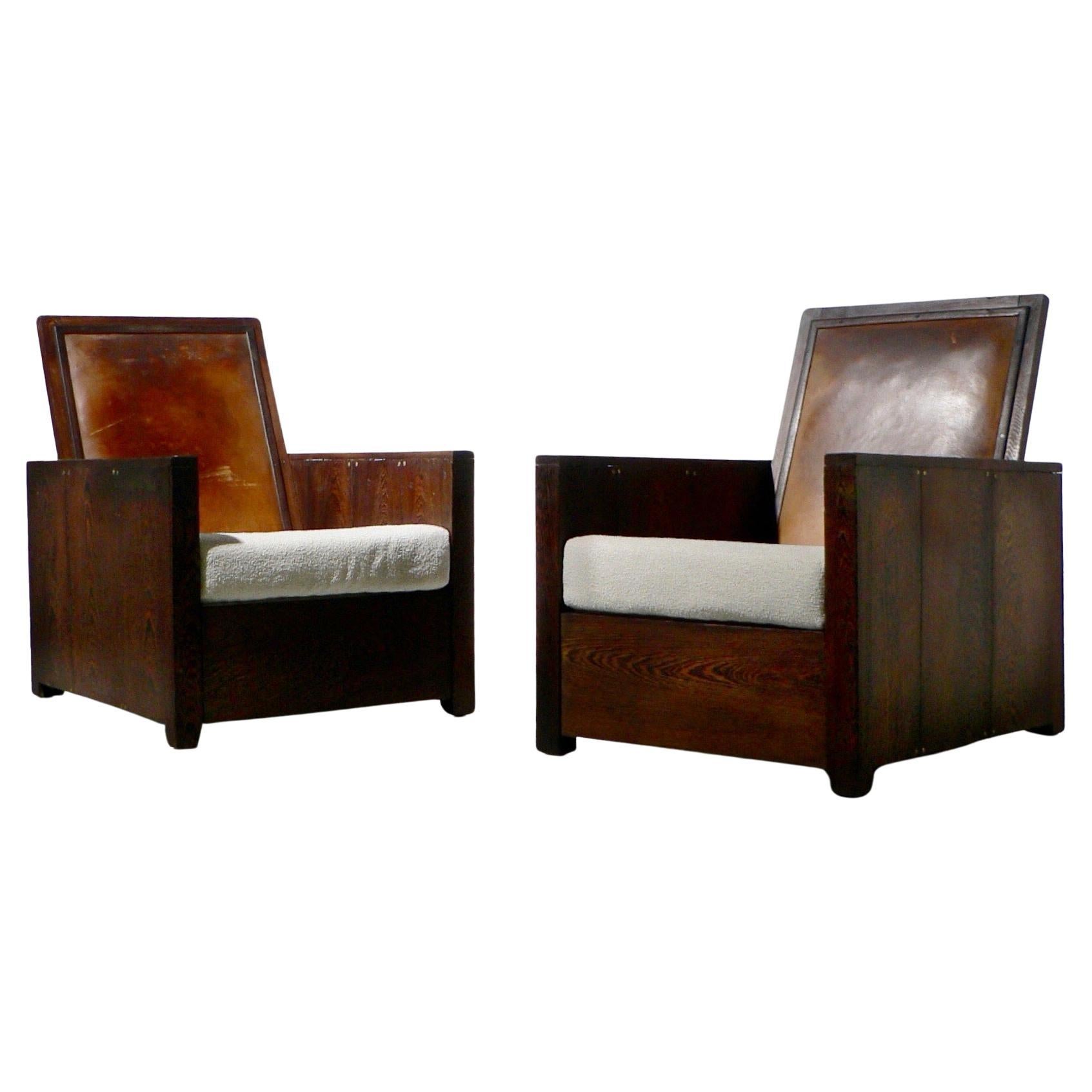 Pair of French 1920s Solid Wenge Modernist Club Chairs For Sale
