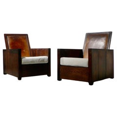 Pair of French 1920s Solid Wenge Modernist Club Chairs