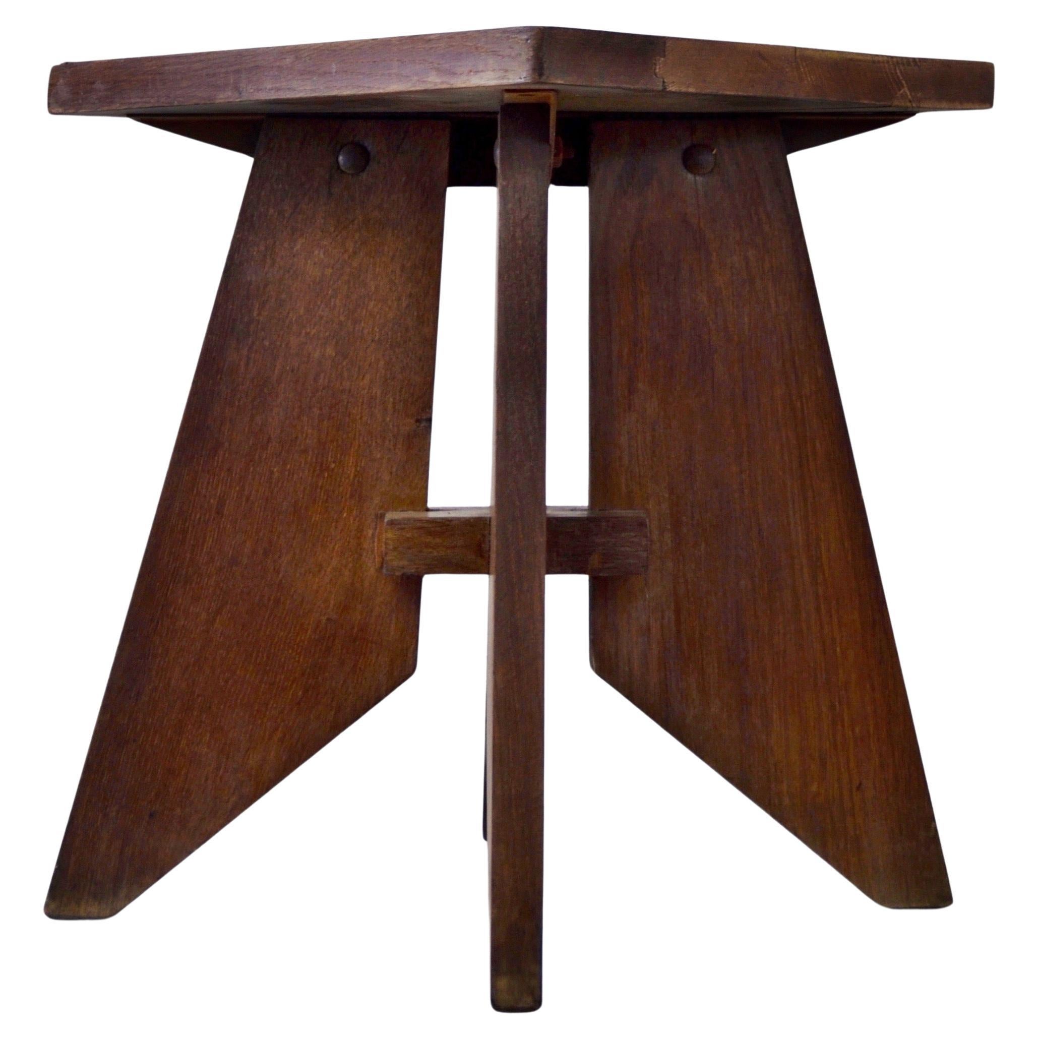 A solid oak stool from the 1940s - French manufacture For Sale