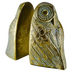Vintage Set of Brass Owl Bookend Sculptures - France, 1970s