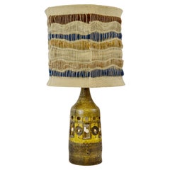 French Table Lamp by Georges Pelletier, Ceramic Base and Wool Shade - 1970