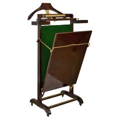 Italian Mid-Century Modern Valet Stand in Stained Wood & Brass, 1960s