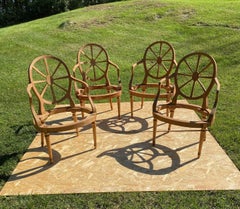 Set of Four Unfinished Maple Wheel-Back Armchair Frames on Tappered Turned Legs.