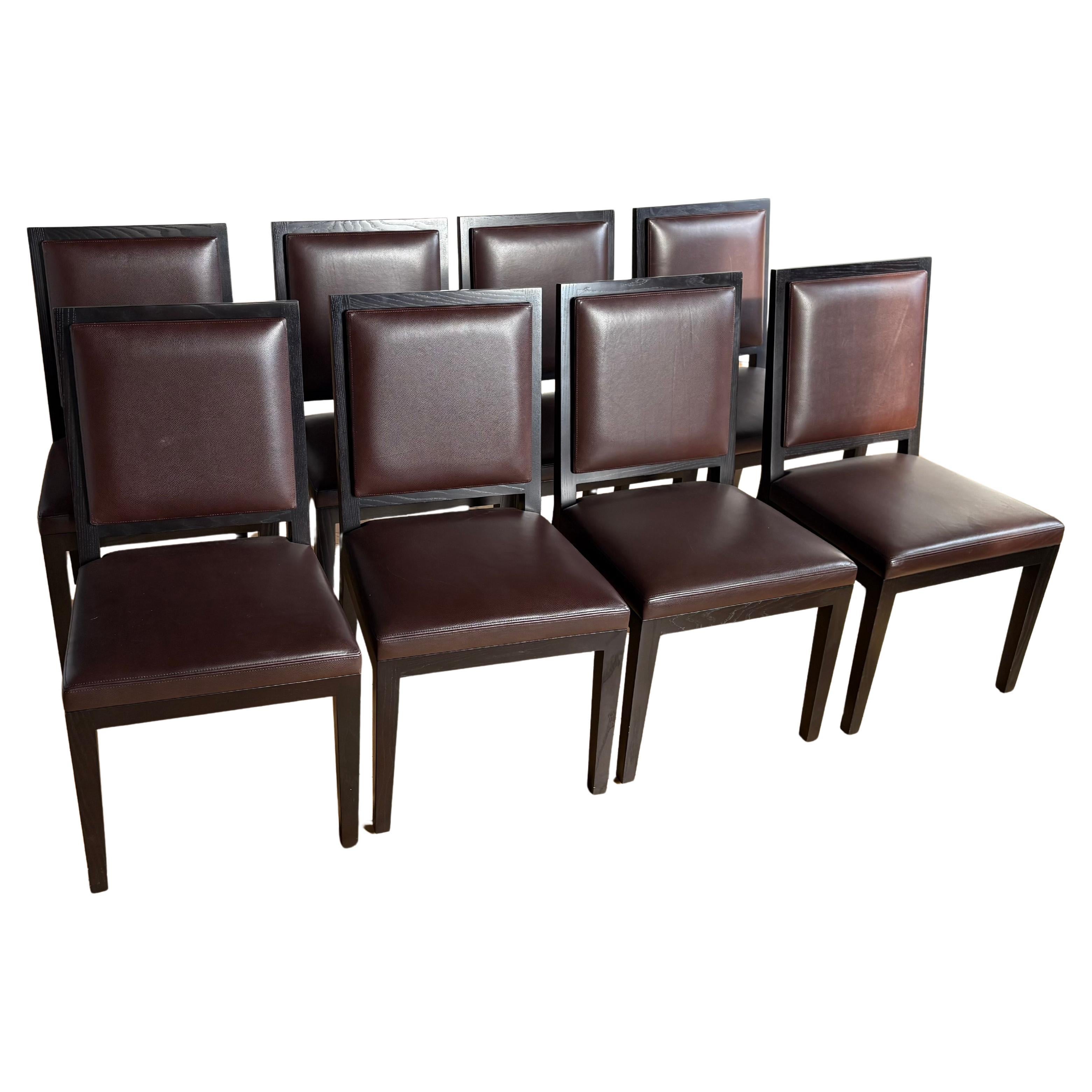 Lote de ocho - Christian Liaigre Sillas de cuero marrón oscuro en venta