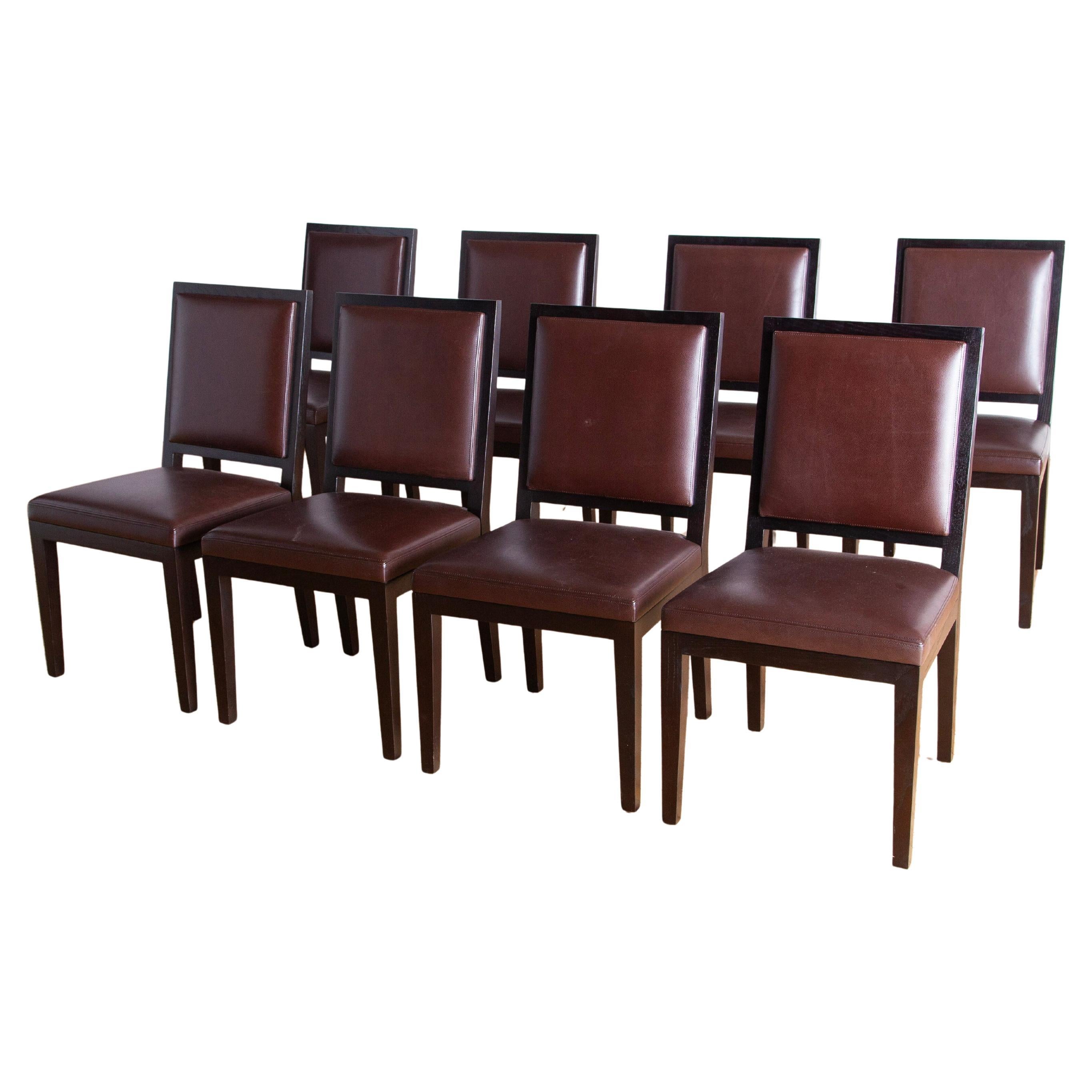 Ensemble de huit chaises en cuir brun foncé de Christian Liaigre en vente