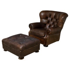 Chaise d'écrivain et pouf en cuir Ralph Lauren