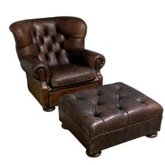 Ralph Lauren Leather Writer's Chair and Ottoman