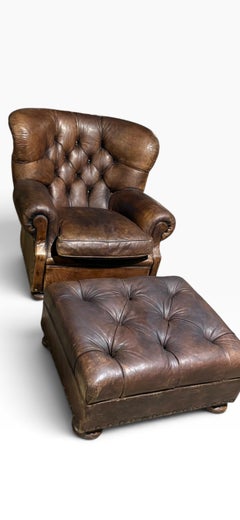 Ralph Lauren Leather Writer's Chair and Ottoman