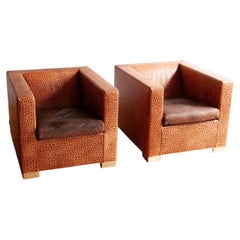 Pair of Minotti “Suitcase Line” Club Chairs in Crocodile Leather