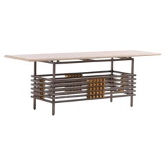 Table console italienne en acier et travertin, années 1980