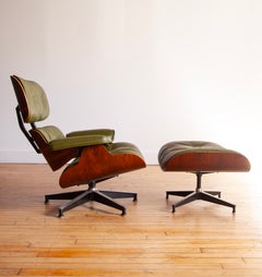 Herman Miller Eames Lounge Chair and Ottoman, Green Leather, 1964