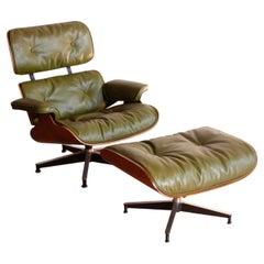 Herman Miller Eames Lounge Chair and Ottoman, Green Leather, 1964
